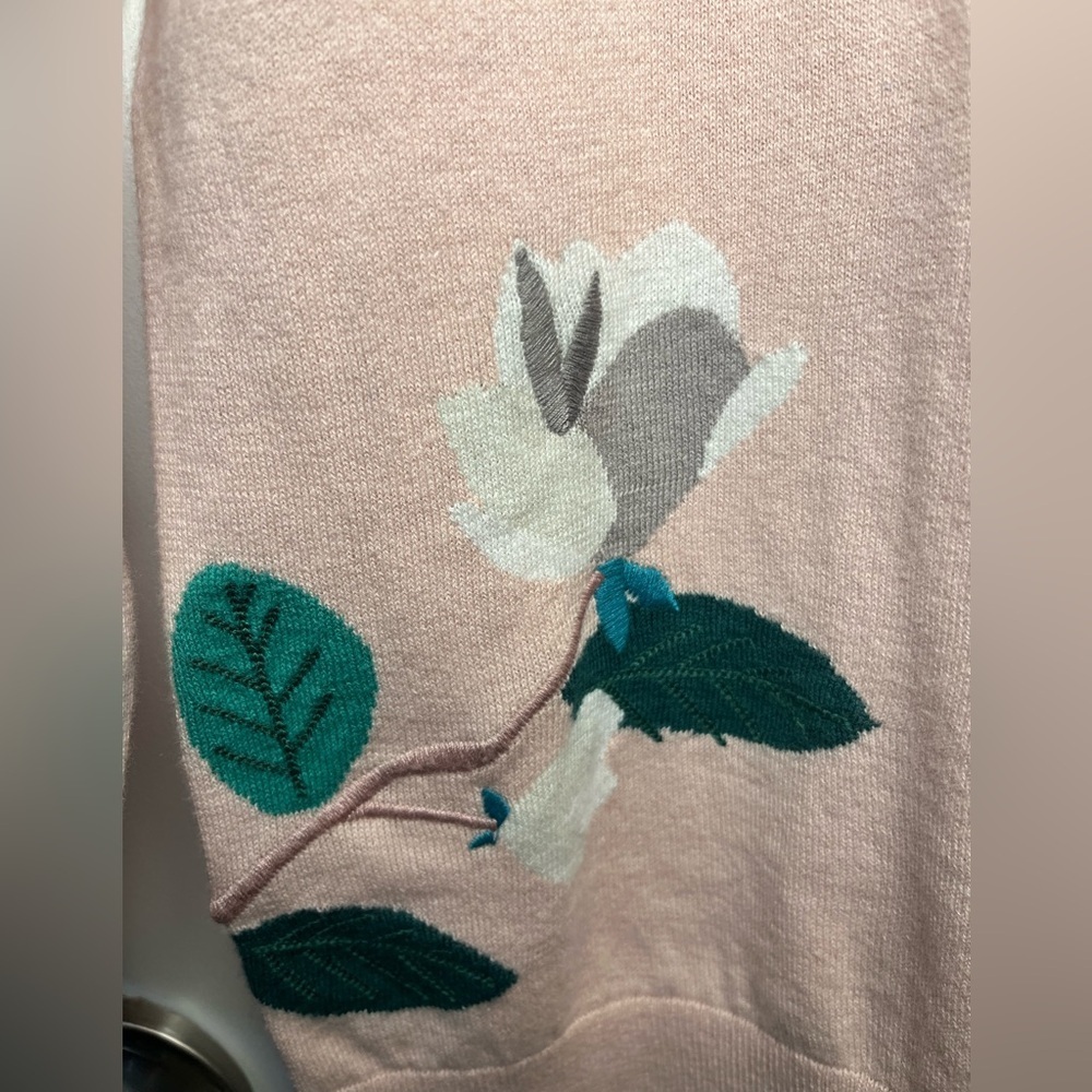 Kate Spade Cameo Pink Embroidered Floral Cotton/Cashmere Sweater, Size Small - Picture 7 of 11